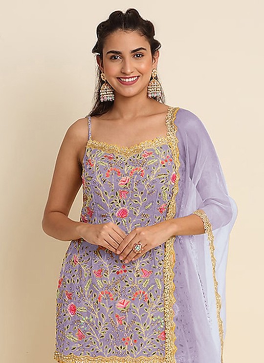 Purple Georgette Embroidered Semi-Stitched Garara Suit KM-1002F Purple Georgette Embroidered Semi-Stitched Garara Suit KM-1002F
