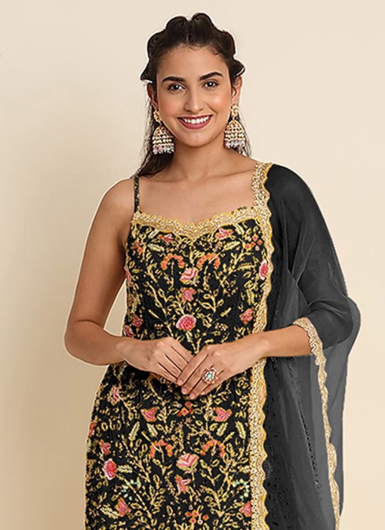 Black Georgette Embroidered Semi-Stitched Garara Suit KM-1002H Black Georgette Embroidered Semi-Stitched Garara Suit KM-1002H