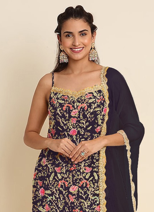 Dark Purple Georgette Embroidered Semi-Stitched Garara Suit KM-1002I Dark Purple Georgette Embroidered Semi-Stitched Garara Suit KM-1002I