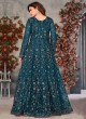 Teal Blue Net Embroidered Semi-Stitched Anarkali Suit 10033A