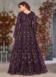 Wine Net Embroidered Semi-Stitched Anarkali Suit 10033B