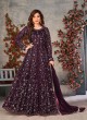 Wine Net Embroidered Semi-Stitched Anarkali Suit 10033B