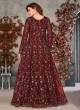 Maroon Net Embroidered Semi-Stitched Anarkali Suit 10033C