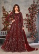 Maroon Net Embroidered Semi-Stitched Anarkali Suit 10033C