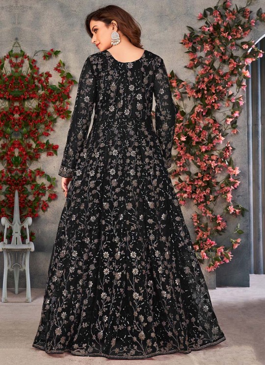 Black Net Embroidered Semi-Stitched Anarkali Suit 10033D Black Net Embroidered Semi-Stitched Anarkali Suit 10033D