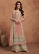 Peach Silk Embroidered Semi-Stitched Palazzo Suit 1125B Peach Silk Embroidered Semi-Stitched Palazzo Suit 1125B