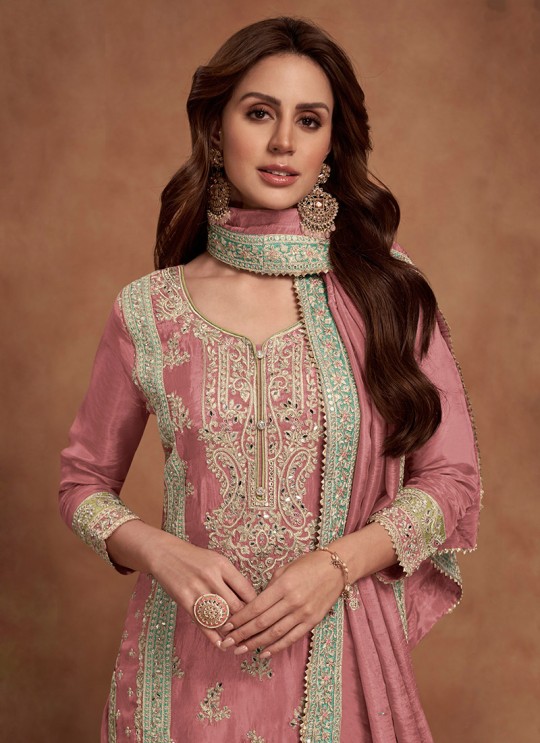 Dark Peach Silk Embroidered Semi-Stitched Palazzo Suit 1125E Dark Peach Silk Embroidered Semi-Stitched Palazzo Suit 1125E