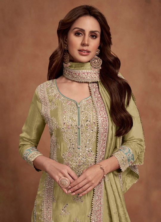 Lemon Silk Embroidered Semi-Stitched Palazzo Suit 1125F Lemon Silk Embroidered Semi-Stitched Palazzo Suit 1125F