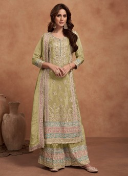Lemon Silk Embroidered Semi-Stitched Palazzo Suit 1125F