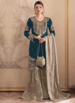 Rama Green Fox Georgette  Embroidered Semi-Stitched Garara Suit 1155B