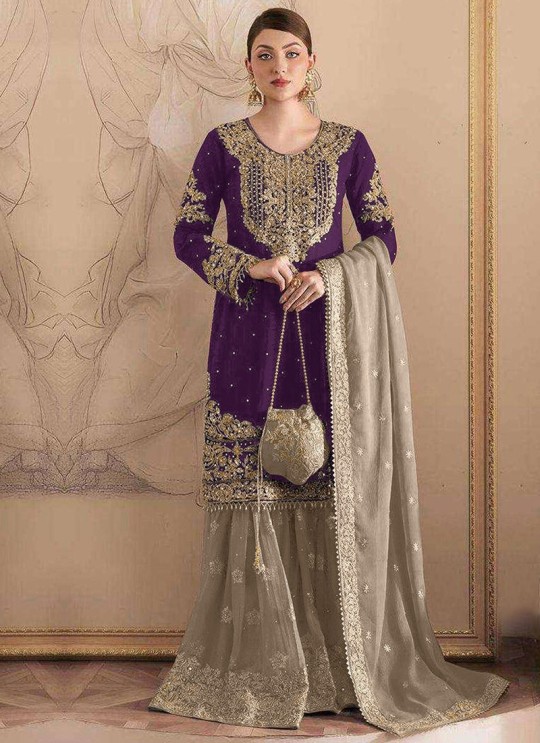 Wine Fox Georgette Embroidered Semi-Stitched Garara Suit 1155C Wine Fox Georgette Embroidered Semi-Stitched Garara Suit 1155C