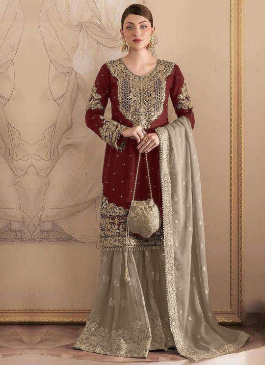 Maroon Fox Georgette Embroidered Semi-Stitched Garara Suit 1155D Maroon Fox Georgette Embroidered Semi-Stitched Garara Suit 1155D