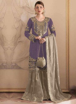 Purple Fox Georgette  Embroidered Semi-Stitched Garara Suit 1155E