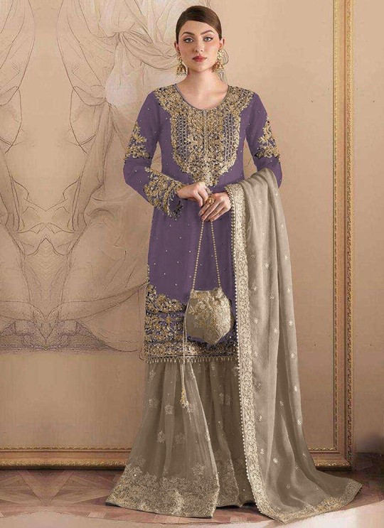 Purple Fox Georgette Embroidered Semi-Stitched Garara Suit 1155E Purple Fox Georgette Embroidered Semi-Stitched Garara Suit 1155E