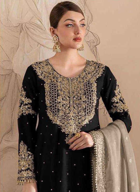 Black Fox Georgette  Embroidered Semi-Stitched Garara Suit 1155F