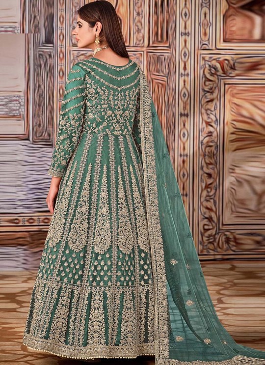 Teal Green Net Embroidered Semi-Stitched Anarkali Suit 2701 Teal Green Net Embroidered Semi-Stitched Anarkali Suit 2701