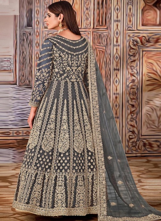 Grey Net Embroidered Semi-Stitched Anarkali Suit 2702 Grey Net Embroidered Semi-Stitched Anarkali Suit 2702