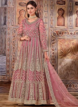 Pink  Net Embroidered Semi-Stitched Anarkali Suit 2704