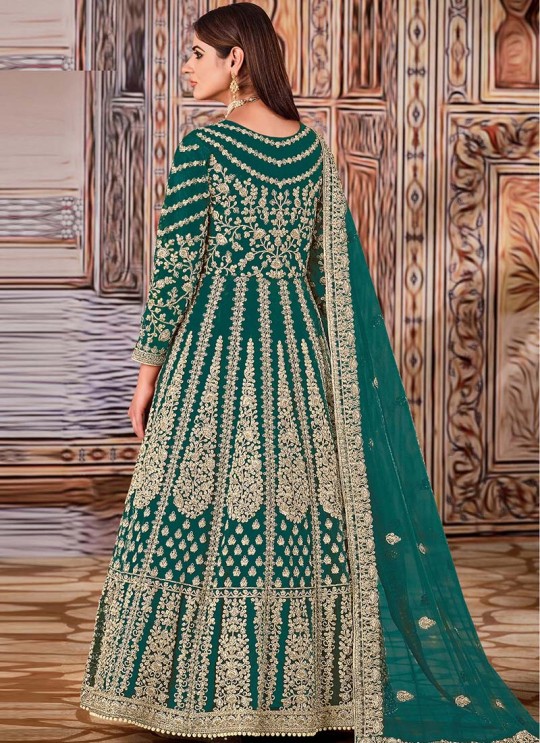 Green  Net Embroidered Semi-Stitched Anarkali Suit 2706