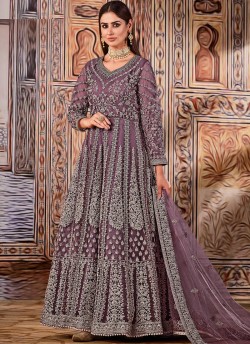 Purple Net Embroidered Semi-Stitched Anarkali Suit 2709