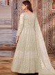 Cream Net Embroidered Semi-Stitched Anarkali Suit 2710