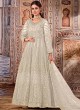 Cream Net Embroidered Semi-Stitched Anarkali Suit 2710
