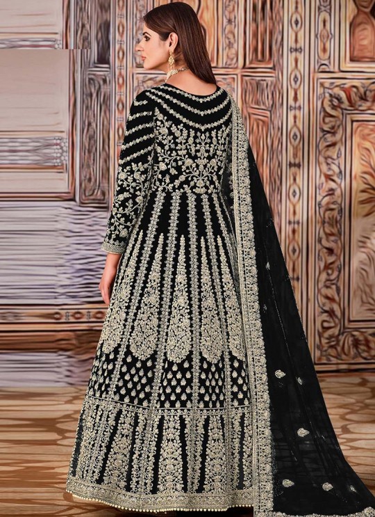 Black Net Embroidered Semi-Stitched Anarkali Suit 2712