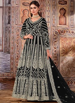 Black Net Embroidered Semi-Stitched Anarkali Suit 2712