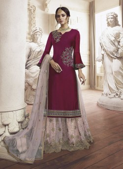 4908-B Colours By Kilruba Rangoli Georgette Maroon Embroidered Palazzo Suit