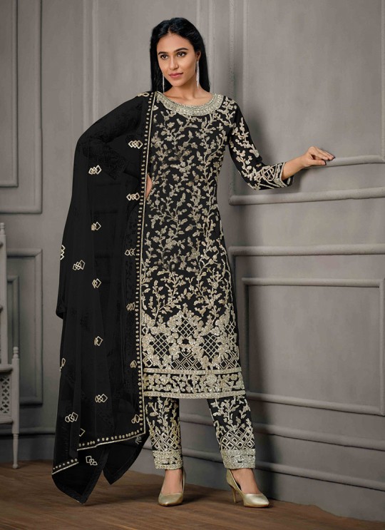Black Net Embroidered Semi-Stitched Salwar Kameez 4925H Black Net Embroidered Semi-Stitched Salwar Kameez 4925H