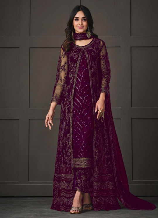 Purple Net Embroidered Semi-Stitched Salwar Kameez 5143B Purple Net Embroidered Semi-Stitched Salwar Kameez 5143B