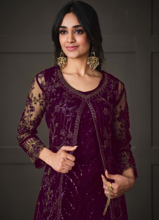 Purple Net Embroidered Semi-Stitched Salwar Kameez 5143B Purple Net Embroidered Semi-Stitched Salwar Kameez 5143B