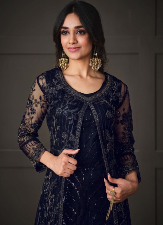 Navy Blue Net Embroidered Semi-Stitched Salwar Kameez 5143C Navy Blue Net Embroidered Semi-Stitched Salwar Kameez 5143C