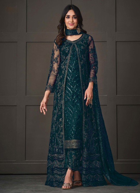 Green Net Embroidered Semi-Stitched Salwar Kameez 5143D Green Net Embroidered Semi-Stitched Salwar Kameez 5143D
