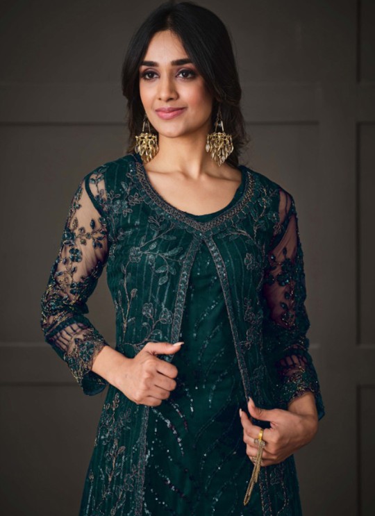 Green Net Embroidered Semi-Stitched Salwar Kameez 5143D Green Net Embroidered Semi-Stitched Salwar Kameez 5143D