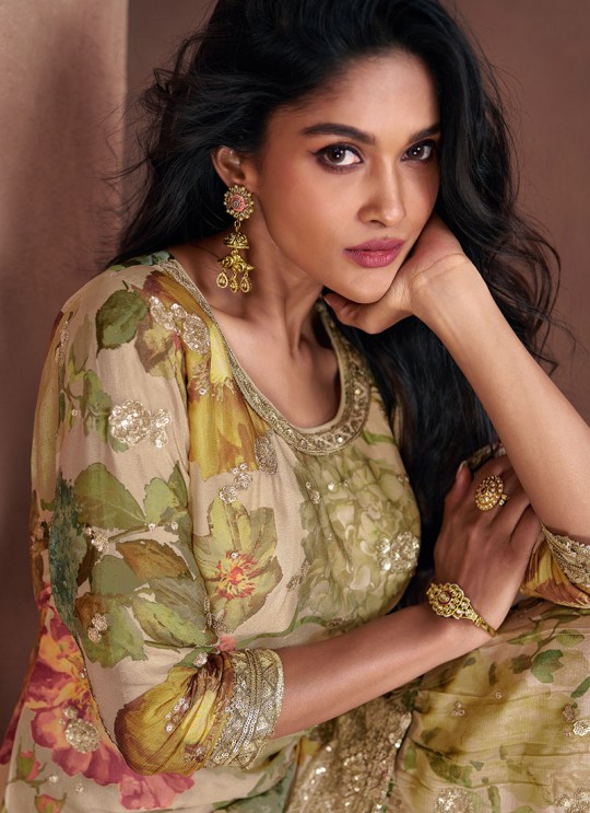 Beige Georgette Embroidered Ready-Made Palazzo Suit SM-5296 Beige Georgette Embroidered Ready-Made Palazzo Suit SM-5296