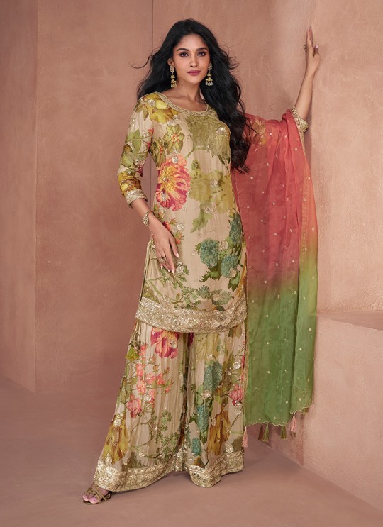 Beige Georgette Embroidered Ready-Made Palazzo Suit SM-5296 Beige Georgette Embroidered Ready-Made Palazzo Suit SM-5296