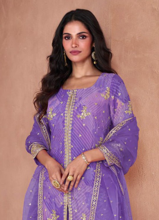 Purple Faux Georgette Embroidered Ready-Made Garara Suit 5297B Purple Faux Georgette Embroidered Ready-Made Garara Suit 5297B