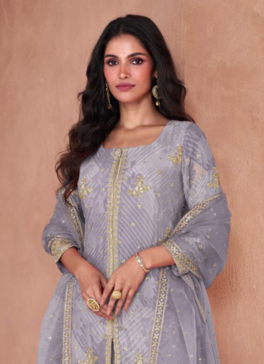 Grey Faux Georgette Embroidered Ready-Made Garara Suit 5297C Grey Faux Georgette Embroidered Ready-Made Garara Suit 5297C