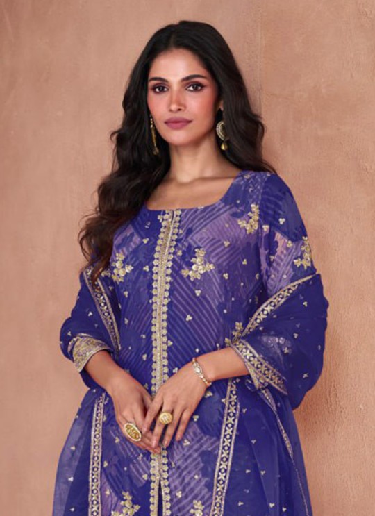 Blue Faux Georgette Embroidered Ready-Made Garara Suit 5297F Blue Faux Georgette Embroidered Ready-Made Garara Suit 5297F
