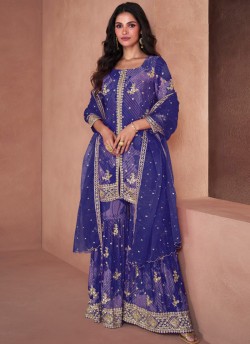 Blue Faux Georgette Embroidered Ready-Made Garara Suit 5297F