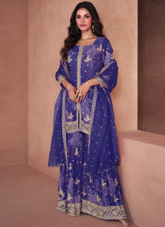 Blue Faux Georgette Embroidered Ready-Made Garara Suit 5297F Blue Faux Georgette Embroidered Ready-Made Garara Suit 5297F