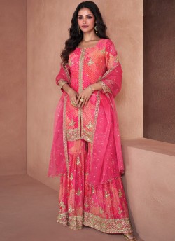Pink Faux Georgette Embroidered Ready-Made Garara Suit 5297G