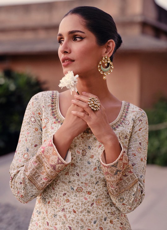 Cream Georgette Resham Semi-Stitched Anarkali Suit 5418A Cream Georgette Resham Semi-Stitched Anarkali Suit 5418A