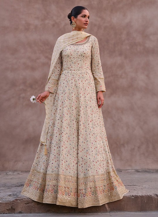Cream Georgette Resham Semi-Stitched Anarkali Suit 5418A Cream Georgette Resham Semi-Stitched Anarkali Suit 5418A