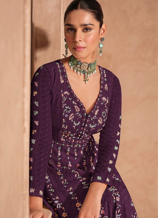 Wine Silk Embroidered Semi-Stitched Anarkali Suit 5678C Wine Silk Embroidered Semi-Stitched Anarkali Suit 5678C