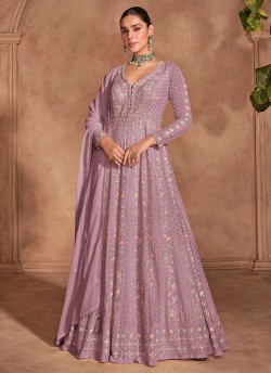 Pink Silk Embroidered Semi-Stitched Anarkali Suit 5678D