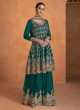 Green Faux Georgette Embroidered Semi-Stitched Palazzo Suit AM-7405E Green Faux Georgette Embroidered Semi-Stitched Palazzo Suit AM-7405E