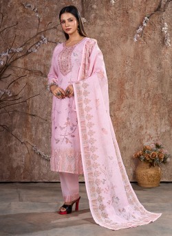 Pink Linen Cotton Resham Ready-Made Salwar Kameez K-9022