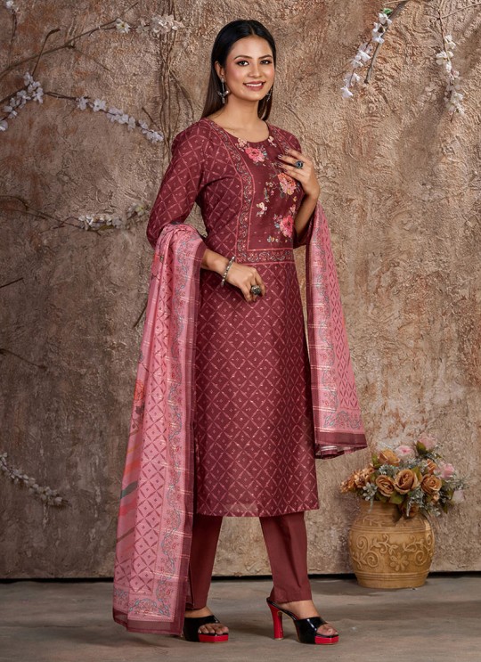 Maroon Silk Cotton Printed Ready-Made Salwar Kameez K-9025 Maroon Silk Cotton Printed Ready-Made Salwar Kameez K-9025